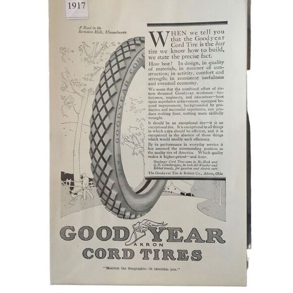 Vintage 1917 GoodYear Akron Cord Tires Ad Advertisement - Picture 4 of 4
